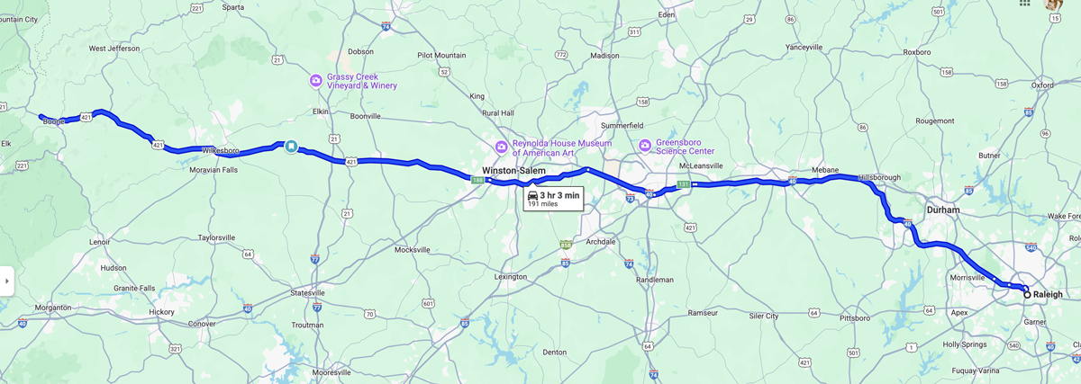 raleigh to boone
